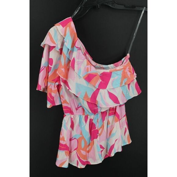 Andree By Unit Multicolor One Shoulder Ruffle Elastic Waist Peplum Hem Size S... - Picture 5 of 8